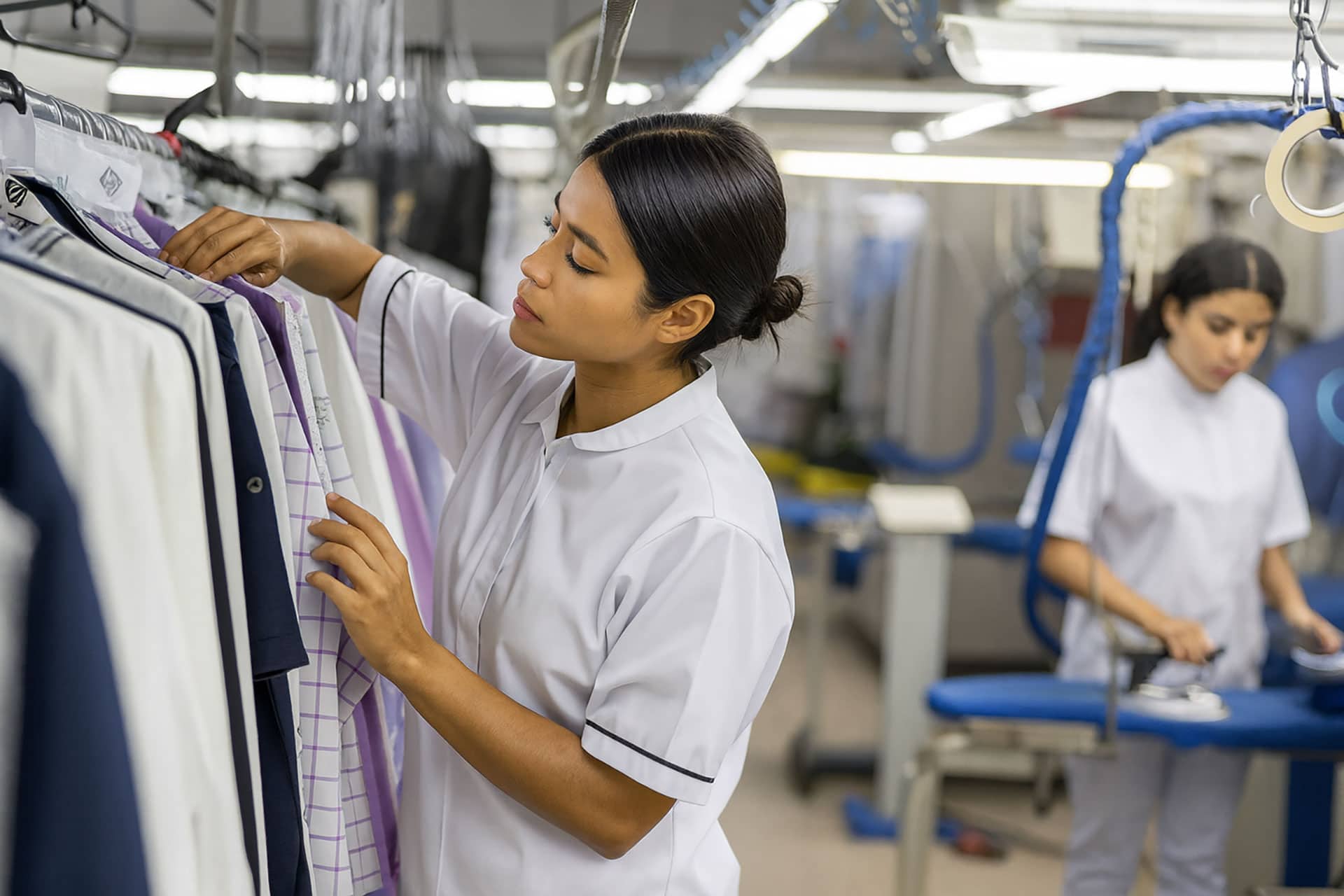 Pick N Drop Laundry team member sorting customer laundry